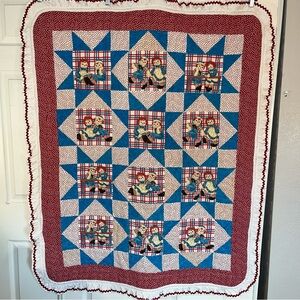 Vintage Handmade Raggedy Ann & Andy Quilt Blanket 41x51 Folk Art Nursery Decor